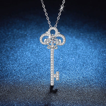 Vintage 3.5cm Key Pendant 1/2CT Moissanite Necklace