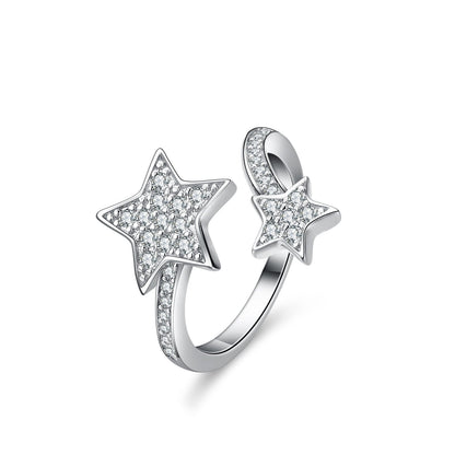 Full Moissanite Double Star Crossover Moissanite Ring