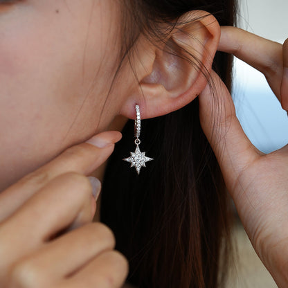 Ethereal Moon and Star Dangling Huggie Moissanite Earrings