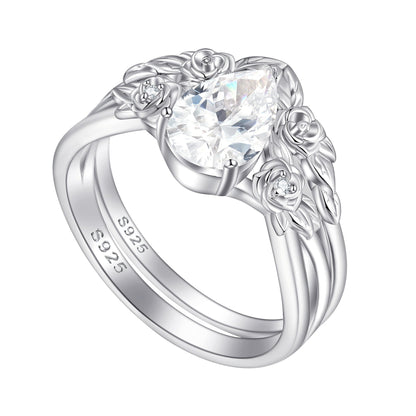 1.5CT Moissanite Flower Teardrop Ring Set