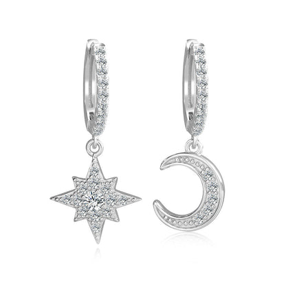 Ethereal Moon and Star Dangling Huggie Moissanite Earrings