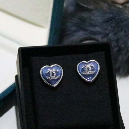 Chanel Blue Heart Necklace & Earrings