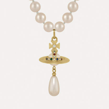 Vivienne Westwood One Row Pearl Drop Choker Necklace Earrings