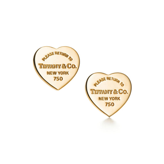 Tiffany Return to Tiffany Heart Tag Stud Earrings in Silver and Yellow Gold, Mini