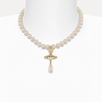 Vivienne Westwood One Row Pearl Drop Choker Necklace Earrings