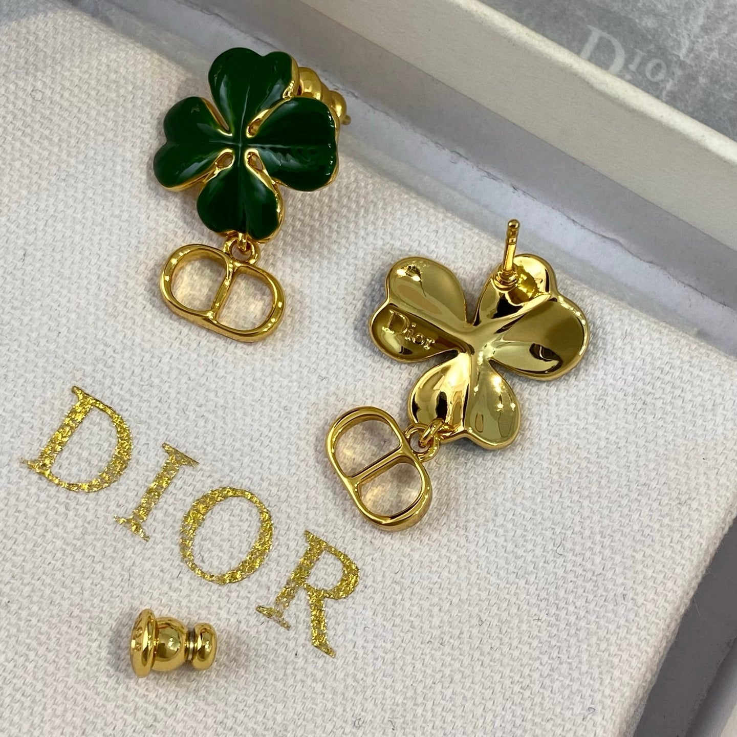 Chanel Green Clover Earrings