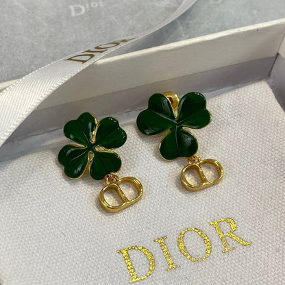 Chanel Green Clover Earrings