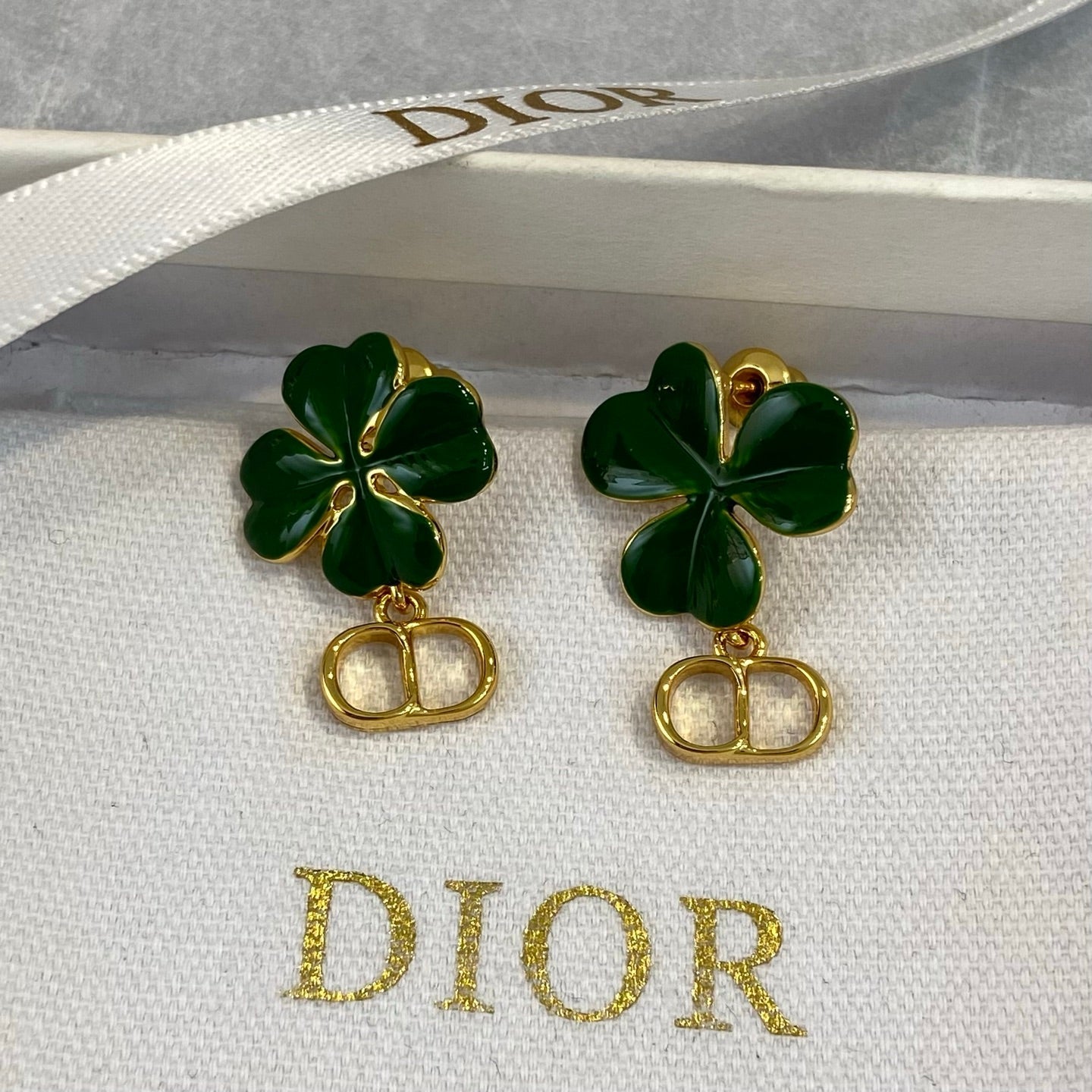 Chanel Green Clover Earrings