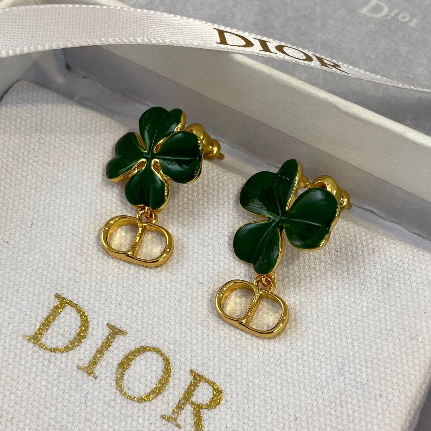 Chanel Green Clover Earrings